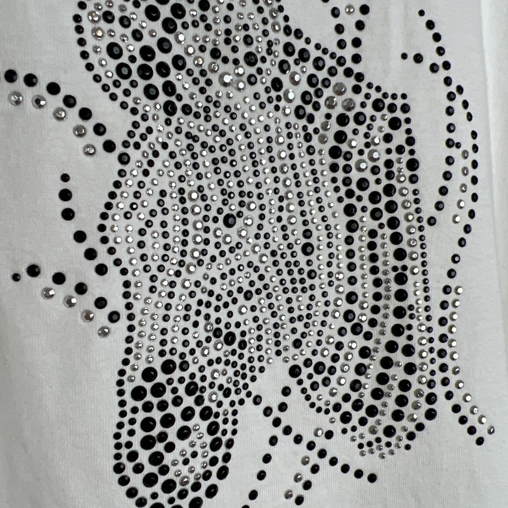 NWT Earth Lover Women's White Zebra T-Shirt Size Large Tee Beaded Short Sleeve - Picture 6 of 15